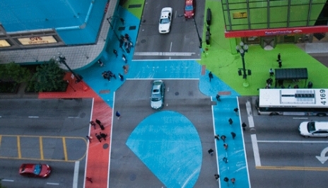 Aerial view of Chicago's Color Jam outdoor artwork