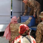 Volunteers from NATO Training Mission-Afghanistan unload donations for the Indira Gandhi Children’s Hospital, Aug 9. The hospital is equipped with a total of 350 beds, with a NICU, Infectious Disease Section and Emergency Room.