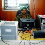 Afghan National Army Sgt. Nora Jon prepares to send a Ministry of Defense form 14 requesting fuels for the 1st Forward Supply Depot May 13. Jon is in charge of requesting fuel for the 1st FSD.  (Courtesy photo)