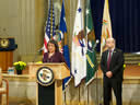 Laura Ansera of the Office of Justice Programs (OJP) delivers remarks alongside Director of the Office of Tribal Justice Tracy Toulou.