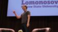 Facebook Chief Executive Mark Zuckerberg gestures as he addresses students at the Moscow State University in Moscow, Russia, October 2, 2012.