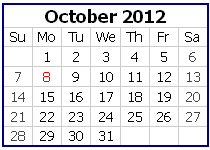 October 2012 Calendar