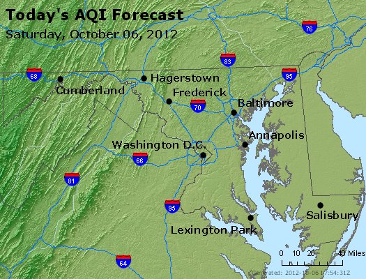 AQI Forecast - http://www.epa.gov/airnow/today/forecast_aqi_20121006_maryland.jpg