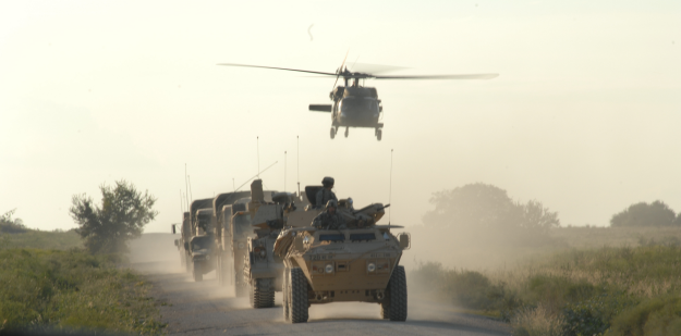 Vehicle convoy with Blackhawk