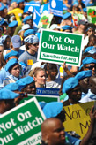 In August 2006, activists rallied in New York City in response to the genocide in Darfur.