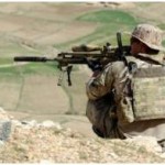 A coalition Special Operations Forces member fires his sniper rifle from a hilltop during a firefight near Nawa Garay village, Kajran district, Day Kundi province, Afghanistan, April 3. Coalition SOF partners with the 8th Commando Kandak to conduct operations throughout Day Kundi, Uruzgan and Zabul provinces.  (U.S. Navy photo by Mass Communication Specialist 2nd Class Jacob L. Dillon)