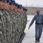 An Afghan Public Protection Force officer inspects his guards prior to a ceremony at the Tarakhil Power Plant March 15, 2012 in which the APPF assumed security responsibility for the facility. The ceremony marked the first official transition from a private security company to the APPF in accordance with Presidential Decree 62 (Photo by U.S. Air Force Staff Sgt Terri L. Barriere).