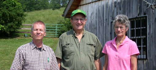 Photo: In West Virginia, Rex Gardner, NRCS Soil Conservation Technician, works with Frank and Liz Abruzzino of Hawthore Valley Farms to improve their pasture for locally-sold grassfed beef.