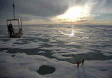 Photo of ice and open water in the Beaufort Sea north of Alaska. Click for larger image.