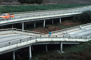 Photo of bridge devastated by earthquake