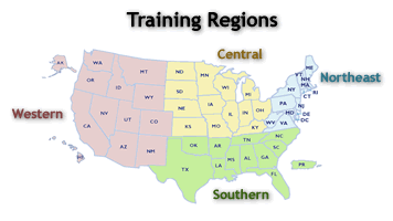 Central Region States: Illinois, Indiana, Iowa, Kansas, Kentucky, Michigan, Minnesota, Missouri, Nebraska, North Dakota, Ohio, South Dakota, and Wisconsin; Northeast Region States: Connecticut, Delaware, Maine, Maryland, Massachusetts, New Hampshire, New Jersey, New York, Pennsylvania, Rhode Island, Vermont, Virginia, and West Virginia; Sourthern Region States: Alabama, Arkansas, Florida, Georgia, Lousiana, Mississippi, North Carolina, Oklahoma, Puerto Rico, South Carolina, Tennessee, Texas, Virgin Islands; Western Region States: Alaska, Arizona, California, Colorado, Guam, Hawaii, Idaho, Mariana Islands, Montana, Nevada, New Mexico, Oregon, Utah, Washington