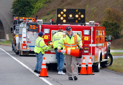 Fire Service Traffic Control Personnel Setting up Traffic Cones