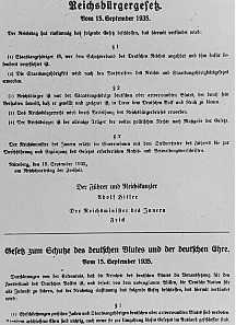 Samples of the Nuremberg Race Laws (the Reich Citizenship Law and the Law for the Protection of German Blood and Honor). Germany, September 15, 1935.