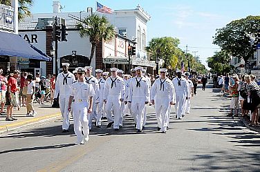 Sailors from Naval Air Station Key West march in the Flagler Centennial Parade. The parade celebrated the 100th anniversary of the completion of Henry Flagler's Florida Keys Over-Sea Railroad, which connected the previously isolated Florida Keys islands with each other and the mainland for the first time. Sailors, Marines, Soldiers and local dignitaries participated in the arrival celebration parade.  U.S. Navy photo by Mass Communication Specialist 2nd Class Michael K. McNabb (Released)  120122-N-AC979-546