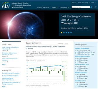 Screen capture of www.eia.gov