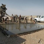 Engineers from the 577th Expeditionary Prime BEEF (Base Emergency Engineer Force) Squadron, Detachment North pour a concrete pad in Camp Marmal. (Photo courtesy of 577th EPBS/RELEASED)