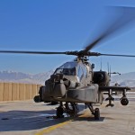 An AH-64D Apache attack helicopter from the 1st Air Cavalry Brigade, 1st Cavalry Division shuts down following a mission at Camp Marmal in Mazar-e Sharif, Afghanistan. (Photo by Staff Sgt. Joe Armas)