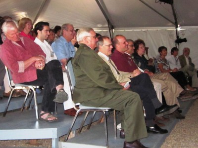 The crowd gets a chuckle during the TCAP Opening Ceremony. Key speakers included (front row, left to right) George Price, Dr. Gary Geernaert, Mike Caldwell, and Dr. Larry Berg.  Seated next to Berg is Dr. Wanda Ferrell, DOE program director for the ARM Facility.