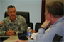 Maj. Gen. Kendall Cox speaks with members of the U.S. Army Corps of Engineers Far East district at U.S. Army Garrison Humphreys, Republic of Korea, Aug. 15.  Cox, the U.S. Army Corps of Engineers deputy commanding general for military and international operations, visited various Far East District sites on the peninsula during a three-day visit.  