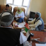 Nancy Abella, U.S. State Department representative and civilian team leader for Provincial Reconstruction Team Farah (second from right), meets with Farah Provincial Council Members during a key leader engagement in Farah City, Farah province, Afghanistan on June 7.