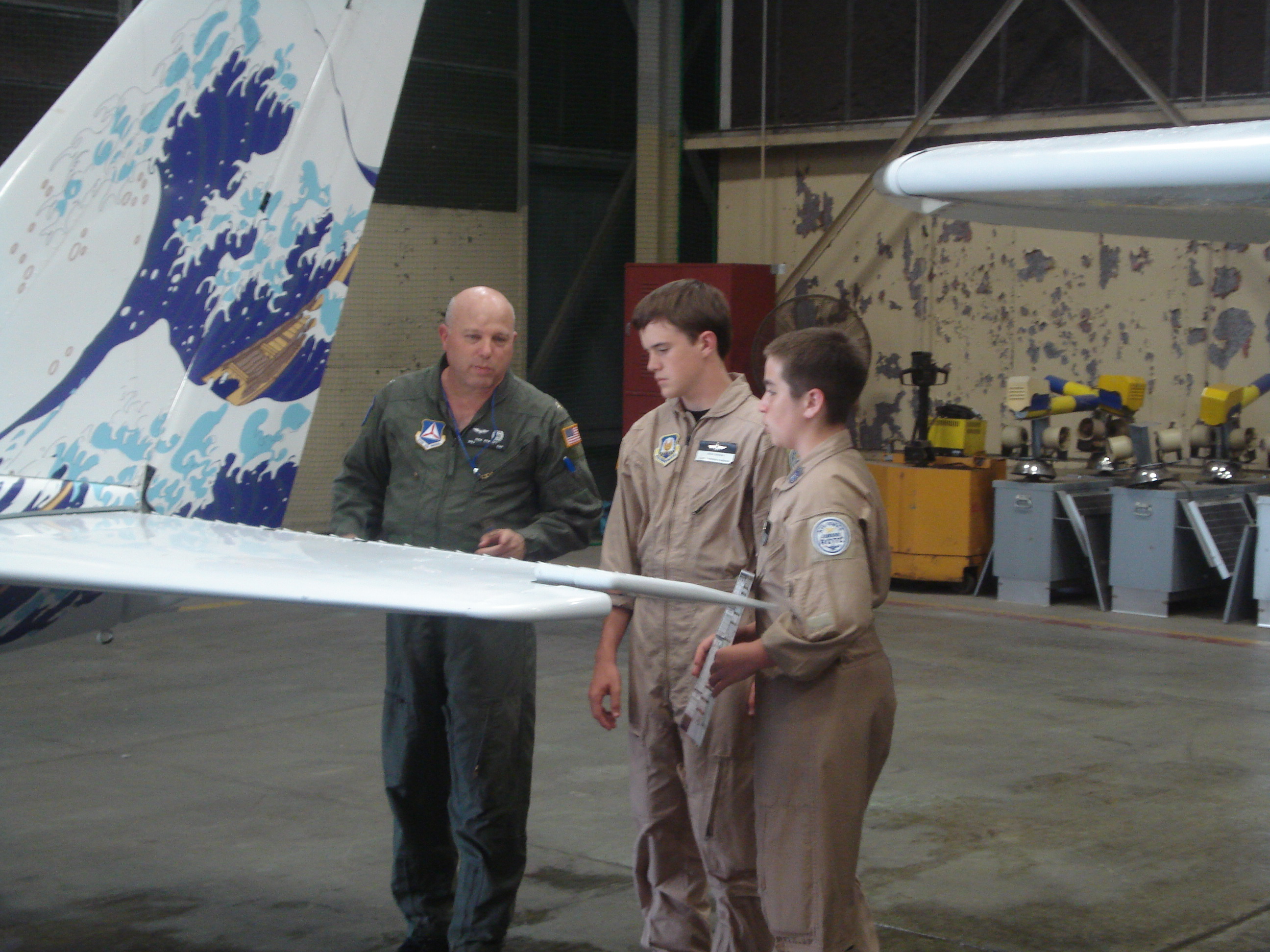 Cadets performing the aircraft preflight inspection.