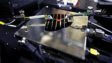 Close-up photo of a PV cell on a testing apparatus.