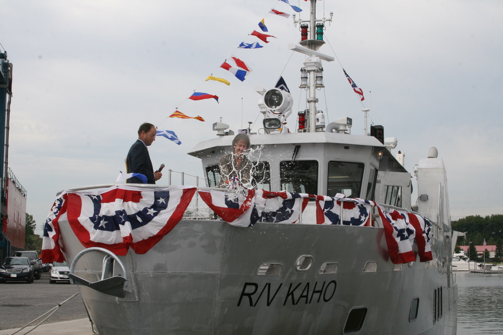 DOI Assistant Secretary Anne Castle Christens the USGS R/V Kaho