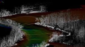 Three dimensional (3D) topographic and bathymetric model of Yellowleaf Creek, AL.