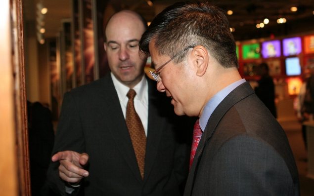 Under Secretary of Commerce for Intellectual Property and Director of the United States Patent and Trademark Office (USPTO) David Kappos shows Commerce Secretary Gary Locke the "shoes," or the earliest patent filing system, in the National Inventors Hall of Fame Museum during Locke's visit on June 22.