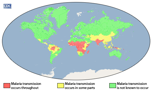 Map of Malaria endemic areas in the world.