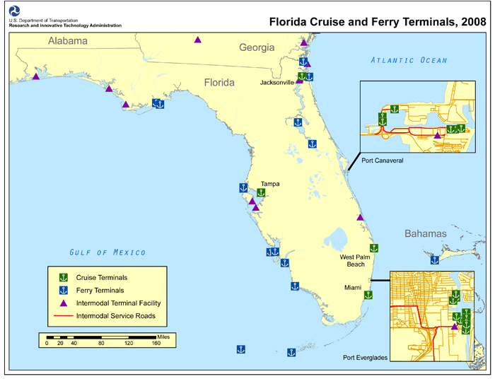 Figure 2 - State of Florida Ports and Terminals. If you are a user with disability and cannot view this image, call 800-853-1351.