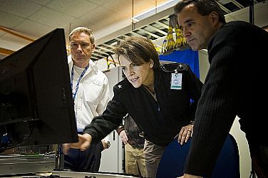 Rear Adm. Gretchen Herbert, commander of Navy Cyber Forces, observes a spectral warrior demonstration at the Department of Defense Satellite Gateway Facility. The demonstration is part of Exercise Bold Alligator 2012. Bold Alligator, the largest naval amphibious exercise in the past 10 years, represents the Navy and Marine Corps' revitalization of the full range of amphibious operations. The exercise focuses on today's fight with today's forces, while showcasing the advantages of seabasing. This exercise will take place Jan. 30 through Feb. 12, 2012 afloat and ashore in and around Virginia and North Carolina. #BA12 (Navy photo by Mass Communication Specialist 1st Class Joshua J. Wahl/Released)  120209-N-KK576-016