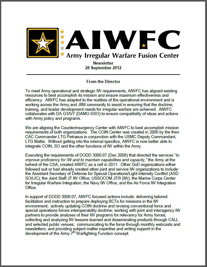 US Army IW SITREP Sep 2012