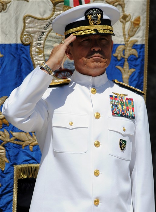 NETTUNO, Italy (May 30, 2011) - Vice Adm. Harry B. Harris Jr., commander of U.S. 6th Fleet, salutes during the presentation of the American and Italian national anthems. Harris travelled to the Sicily-Rome American Cemetery and Memorial to participate in a Memorial Day ceremony as the guest speaker. The cemetery is the final resting place of 7,861 service members and the Wall of the Missing memorial notates the names of 3,095 service members. 