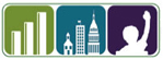 state support team icon with buildings and a child silhouette