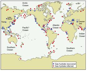 Map of Observed and Inferred Locations of Gas Hydrates