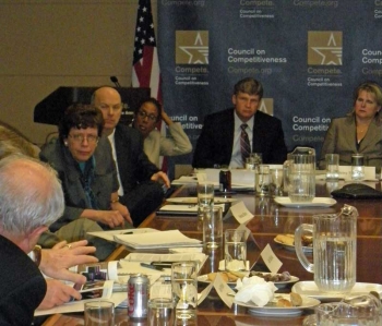 Deputy Secretary Rebecca Blank listens to members of the Council on Competitiveness Executive Board