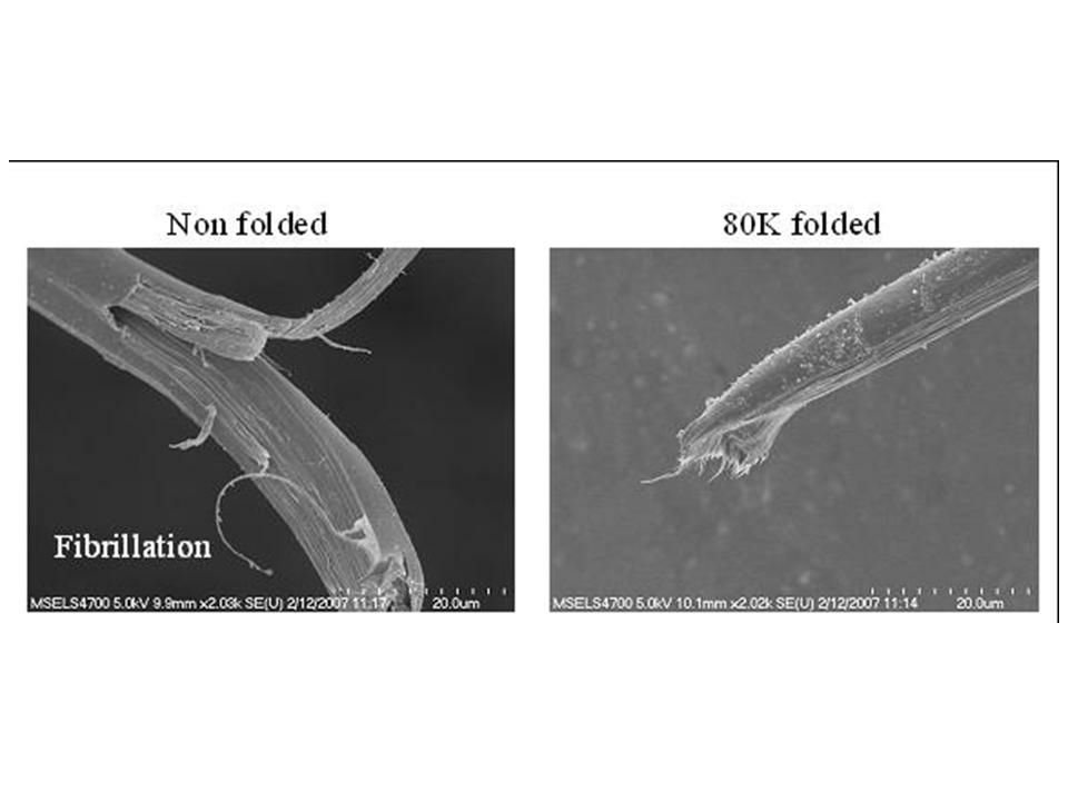 Photo of fibrillation and brittle failure of PBO fibers