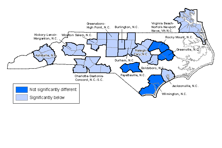 Chart C. Mean hourly wages for loan officers in metropolitan areas in North Carolina, compared to the United States, May 2009