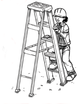 Construction worker construction worker climbing stepladder