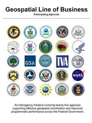 Graphic showing logos of Agencies participating in the Geospatial Line of Business Initiative