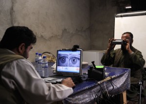 Abdul Samad, a former insurgent commander, has his eyes scanned during a biometric enrollment with an Afghan government official in Khas Uruzgan district, Uruzgan province, Afghanistan, March 29. Samad and 10 of his former fighters enrolled as the beginning of the last stage of his reintegration process under the Afghanistan Peace and Reintegration Program. The APRP is a nation-wide Afghan program that provides insurgents with an opportunity to peacefully and permanently rejoin their communities with honor, dignity and forgiveness.