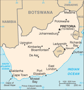 Map of South Africa.