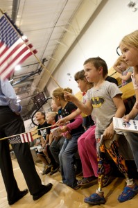 Secretary Duncan talks with 1st graders at Limon