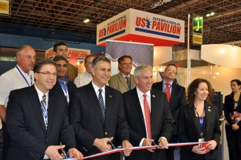 Under Secretary of Commerce for International Trade Francisco J. Sánchez inaugurating the U.S. Pavilion at the Offshore Technologies Conference in Rio de Janeiro, Brazil
