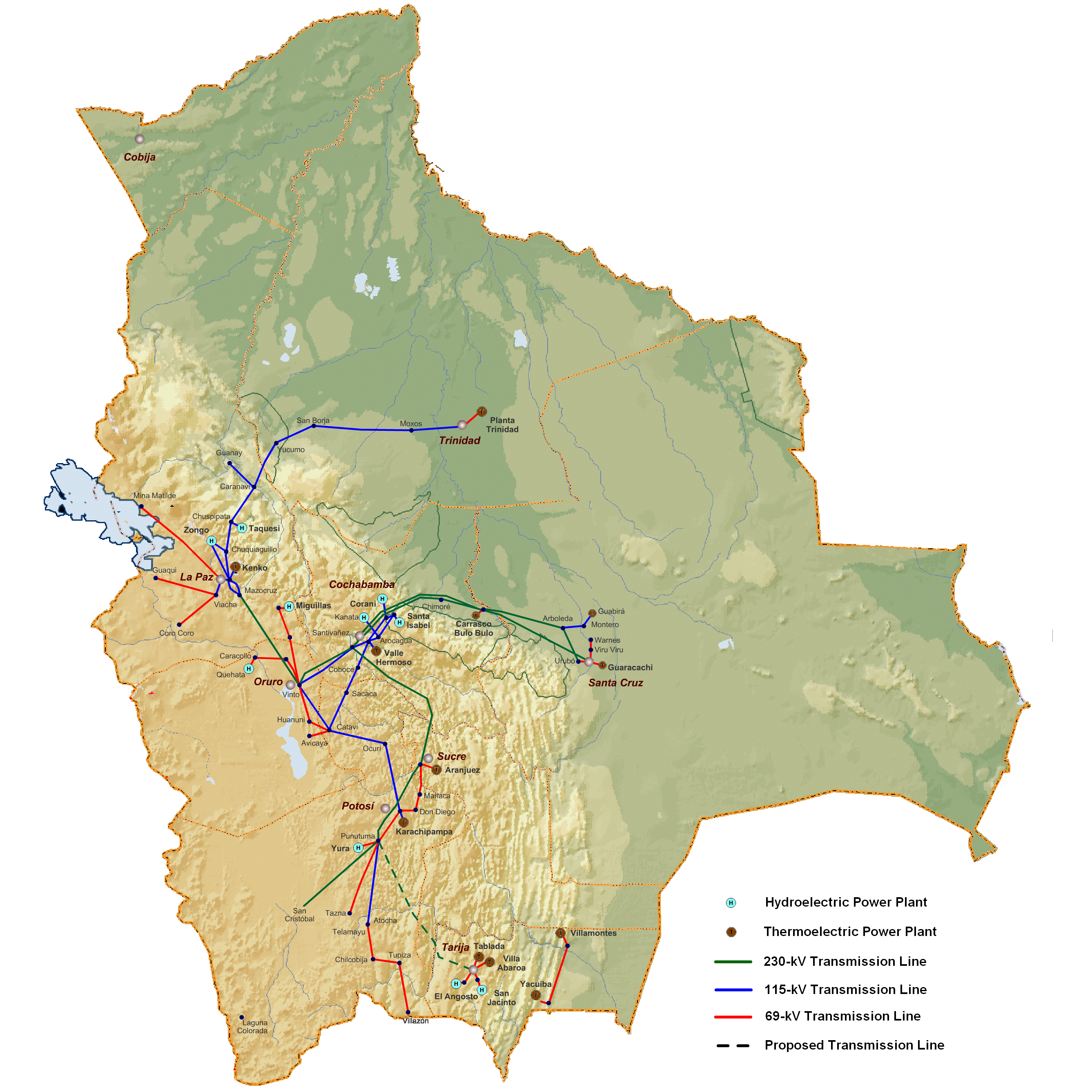 Map of Bolivia electricity infrastructure