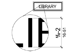 An Enlarged detail shows the character height measured from the baseline of the character is five-eighths to 2 inches (16 to 51 mm) based on the uppercase letter I.