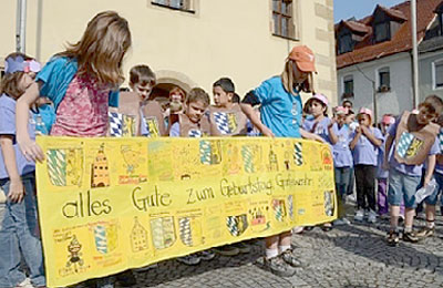 Students celebrate the birthday of Grafenwoehr, Germany