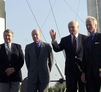 Mercury astronauts are honored at the Kennedy Space Center's Visitor Complex.