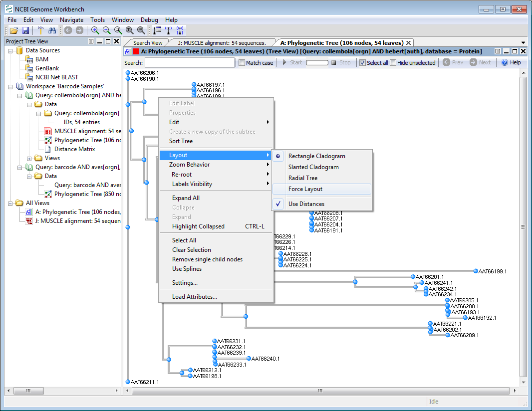 Phylogenetic Tree Radial Menu